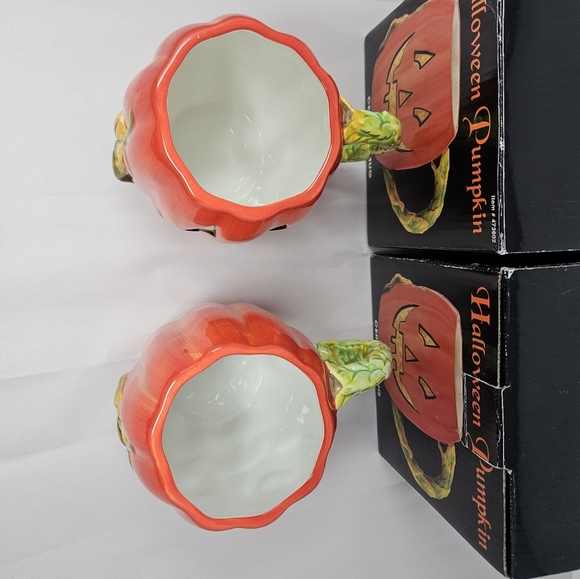 Halloween Pumpkin Ceramic Mugs Set Of 2 Susan Winget 22 FL. Oz Autumn fall Feel - Picture 7 of 9
